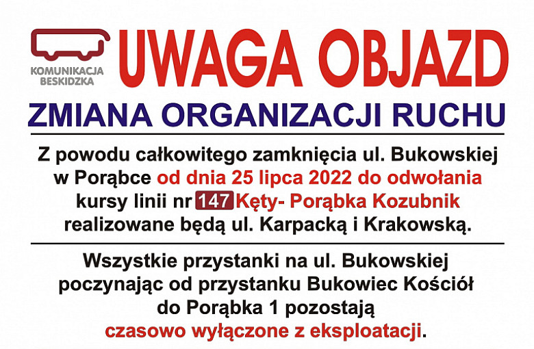 Porąbka: ul. Bukowska - zmiana organizacji ruchu
