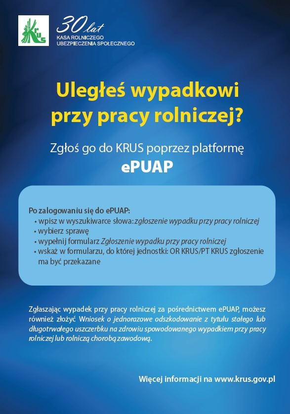 KRUS: Zgłoszenie wypadku przy pracy rolniczej możliwe także przez ePUAP